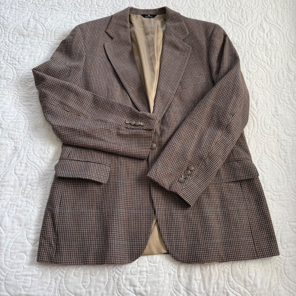 Polo University Club Ralph Lauren Houndstooth Blazer Brown Kensington USA Made M